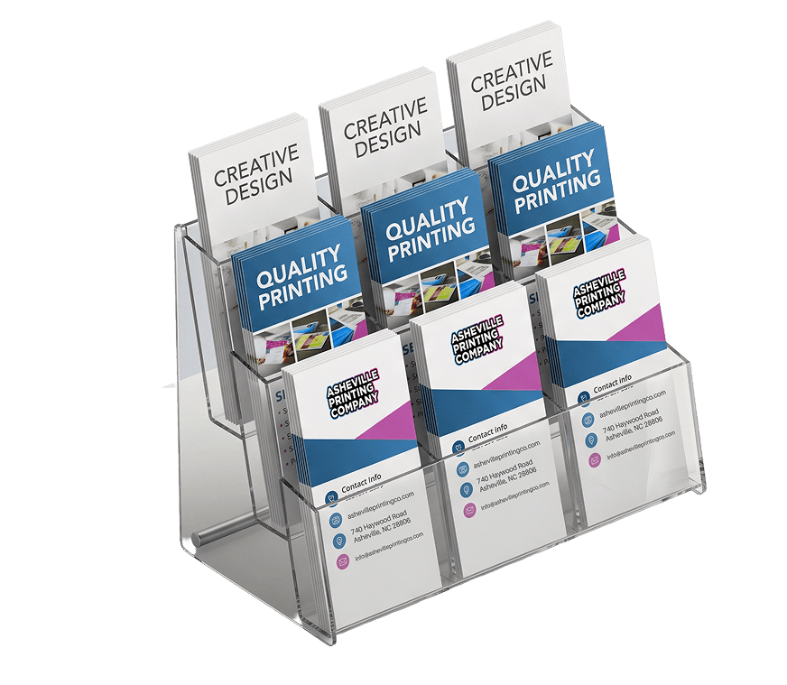 Printed rack cards in a display