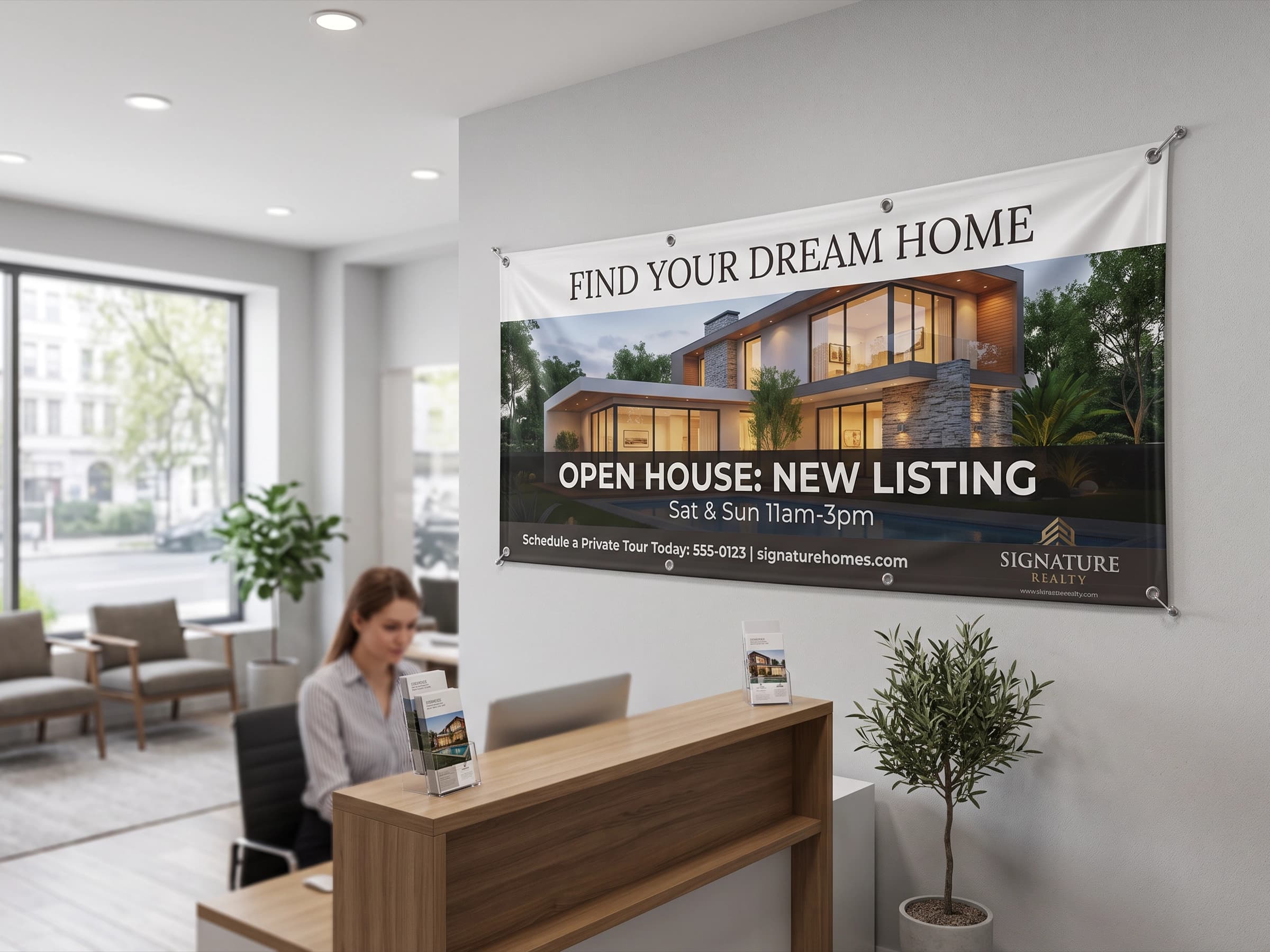 Real estate banner on a wall